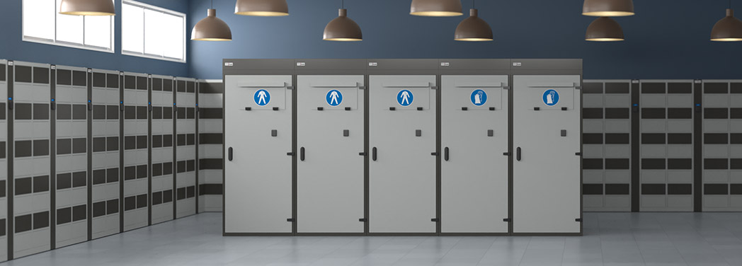 Techmark manufactures and comprehensively equips employee rooms, cafeterias, or utility spaces in workplaces with safety, multi-closet, utility, clean and dirty clothing cabinets.